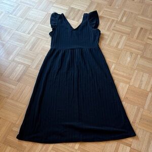 Black V-Neck Dress with Ruffle Sleeves